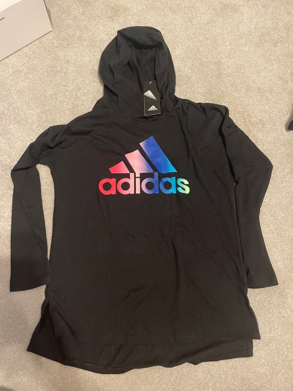 adidas Black Hoodie with Gradient Rainbow Logo